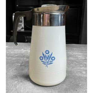 Vintage 9 Cup Corning Cornflower Blue Stove Top Coffee Pot Percolator Complete